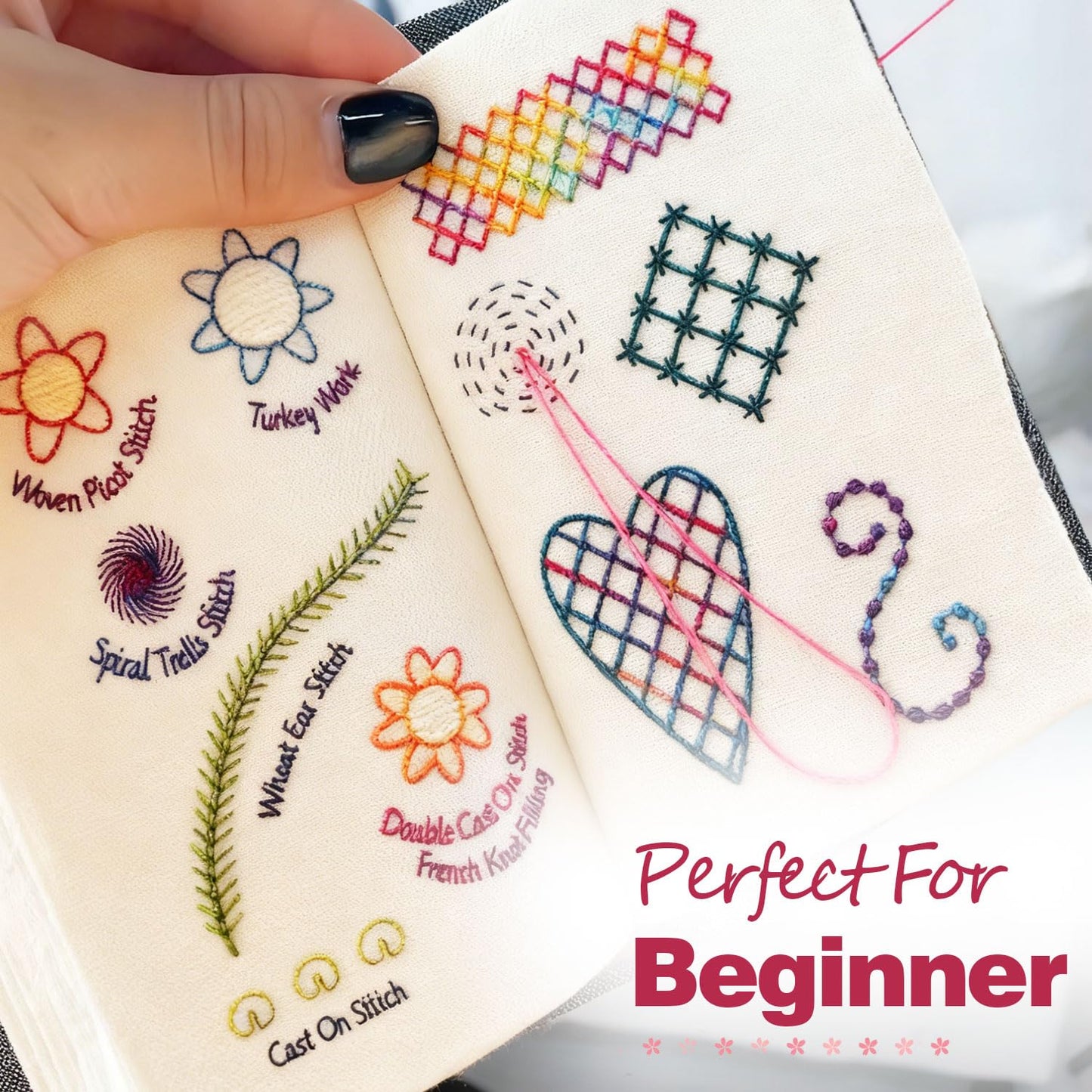 Embroidery Stitch Book Kit for Beginner Adults, 2026 Hand Embroidery Kits with Pre-Stamped Pattern, Complete Sewing Kits, Step-by-Step Guide