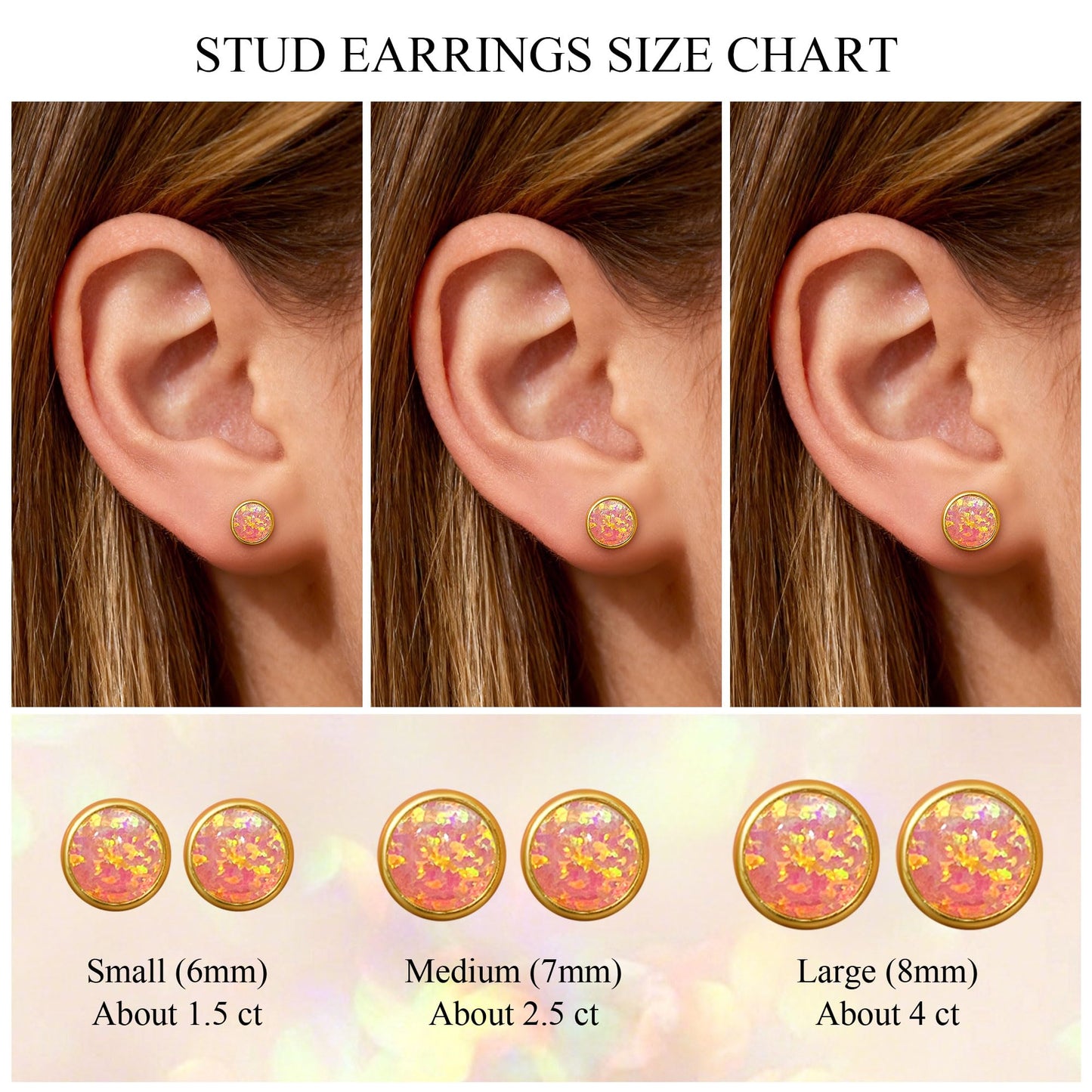 JiayangJY Silver Red Fire Opal Stud Earrings for Women 18K Yellow Gold Plated Sterling Silver Round Shape 6mm Opal Earrings with Push Back