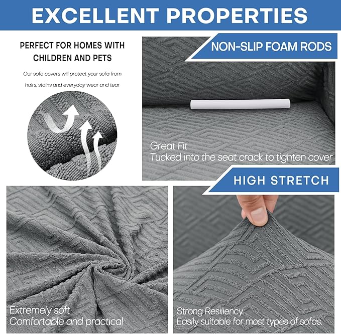 XINEAGE 2026 New Extra Large Couch Cover for 3 Cushion Couch (91"-110")1 Piece Stretch Oversized Sofa Slipcovers Jacquard 4 Seater Furniture Protector Elastic Bottom for Kids,Pet (XL Sofa, Light Gray)