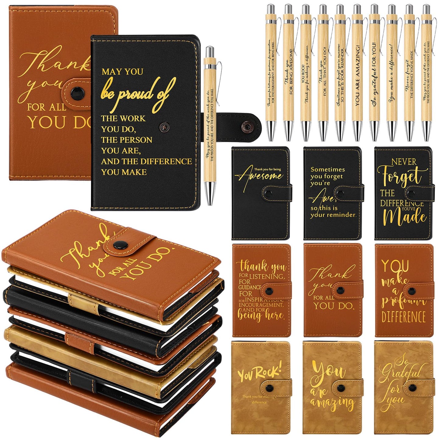Dispowreath 30 Sets Thank You Leather Journal Bulk Employee Appreciation Gift Inspirational Notebook with Bamboo Pen Notepad End of Year Gift for Coworker Volunteer Teacher Nurse Staff (Multicolor)