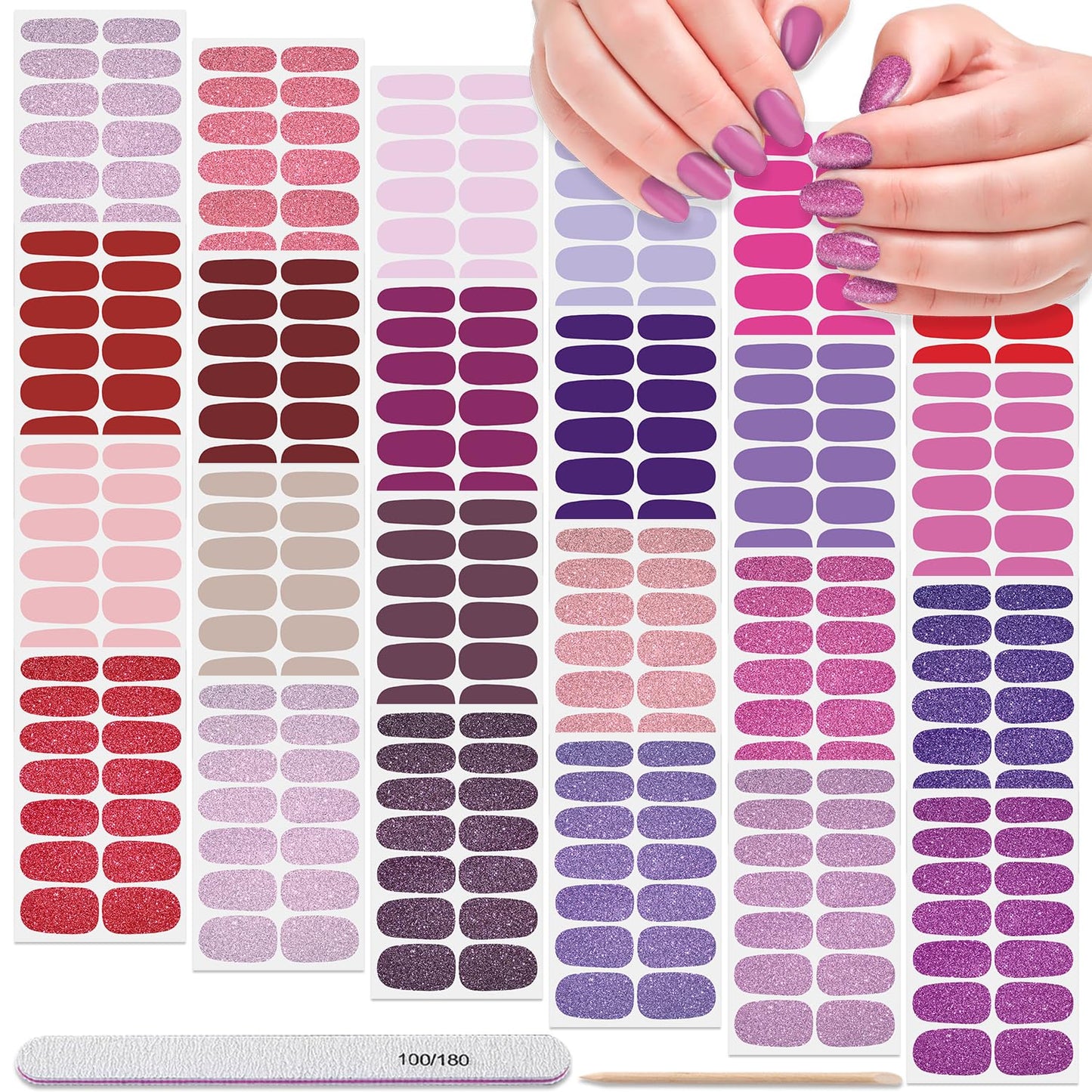 DANNEASY 24 Sheets Full Nail Wraps Nail Polish Stickers for Women Solid Color Nail Polish Strips Gel Nail Strips Self Adhesive Fingernail Stickers Manicure Kit with 1pc File, Cuticle Stick