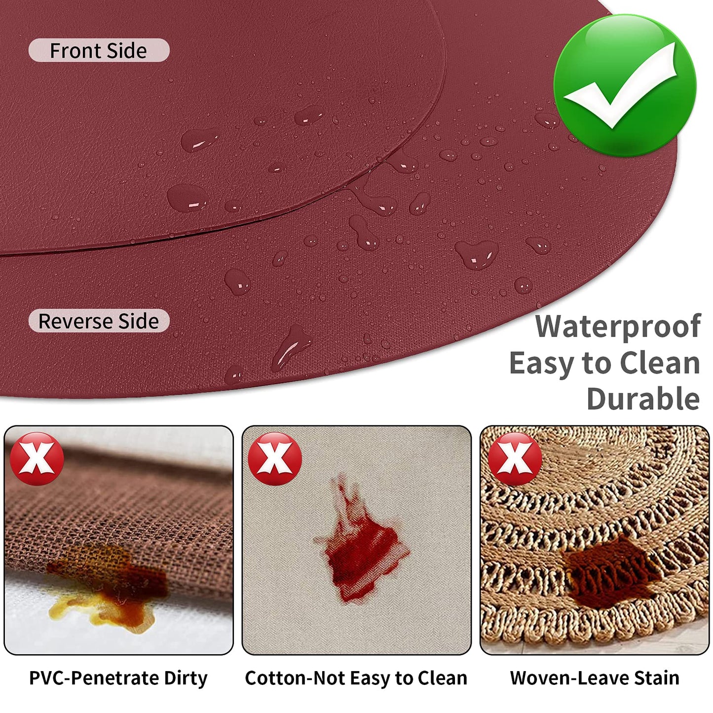 Herda Burgundy Placemats Set of 4 for Dining Table, Wine Red Leather Table Mats Place Mats Wipeable Washable Placemats for Kitchen Dining Patio Table Easy to Clean Holiday Table Christmas Table Mats