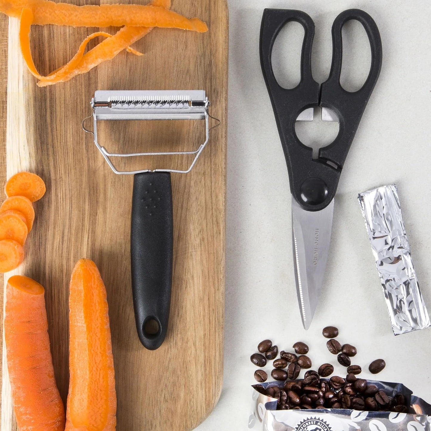 Home Hero Kitchen Knife Set - Wooden Knife Block Organizer - High Carbon Stainless Steel Blades - Ergonomic Handles with Built-In Sharpener & Kitchen Scissors - 16 Pcs, Acrylic Black