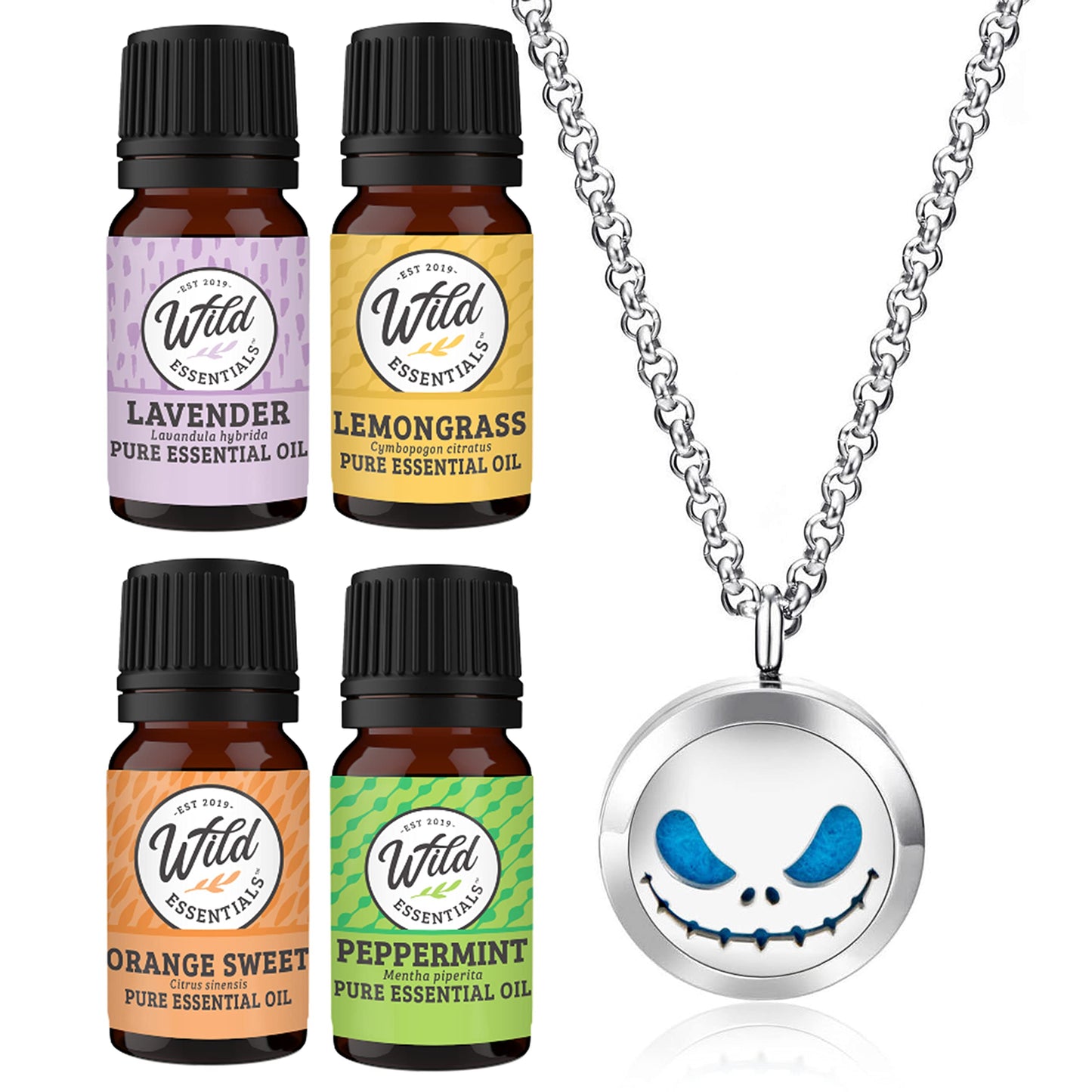 Jack Skullington Stainless Steel Aromatherpay Diffuser (Necklace w/ 4 Oils)