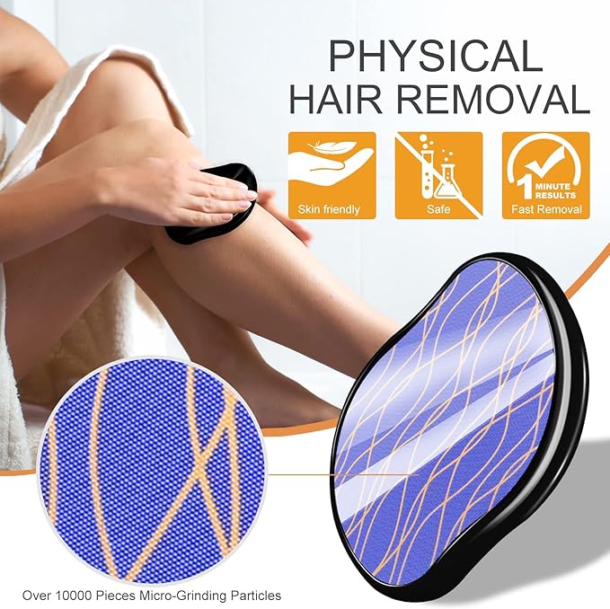 Crystal Hair Remover Painless Exfoliation, Portable Hair Removal Tool, Magic Hair Eraser for Back Arms Legs Fast & Easy, Reusable Crystal Hair Eraser for Women and Men (Dark Blue)