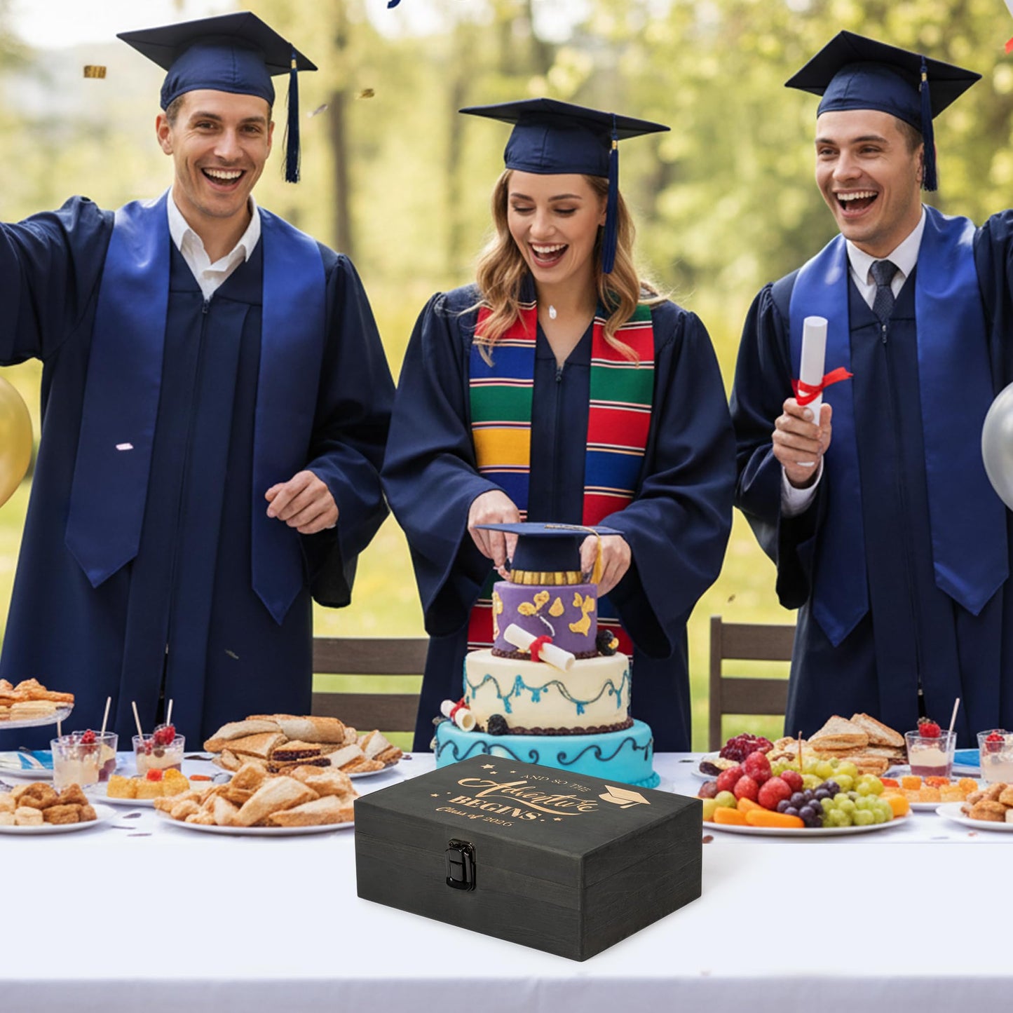 R HORSE Graduation Keepsake Wood Box, Engraving Wooden Memory Box for High School Graduates, Engraved Class of 2026 Graduation Gift for Him Her Party Favor & Memory Storage
