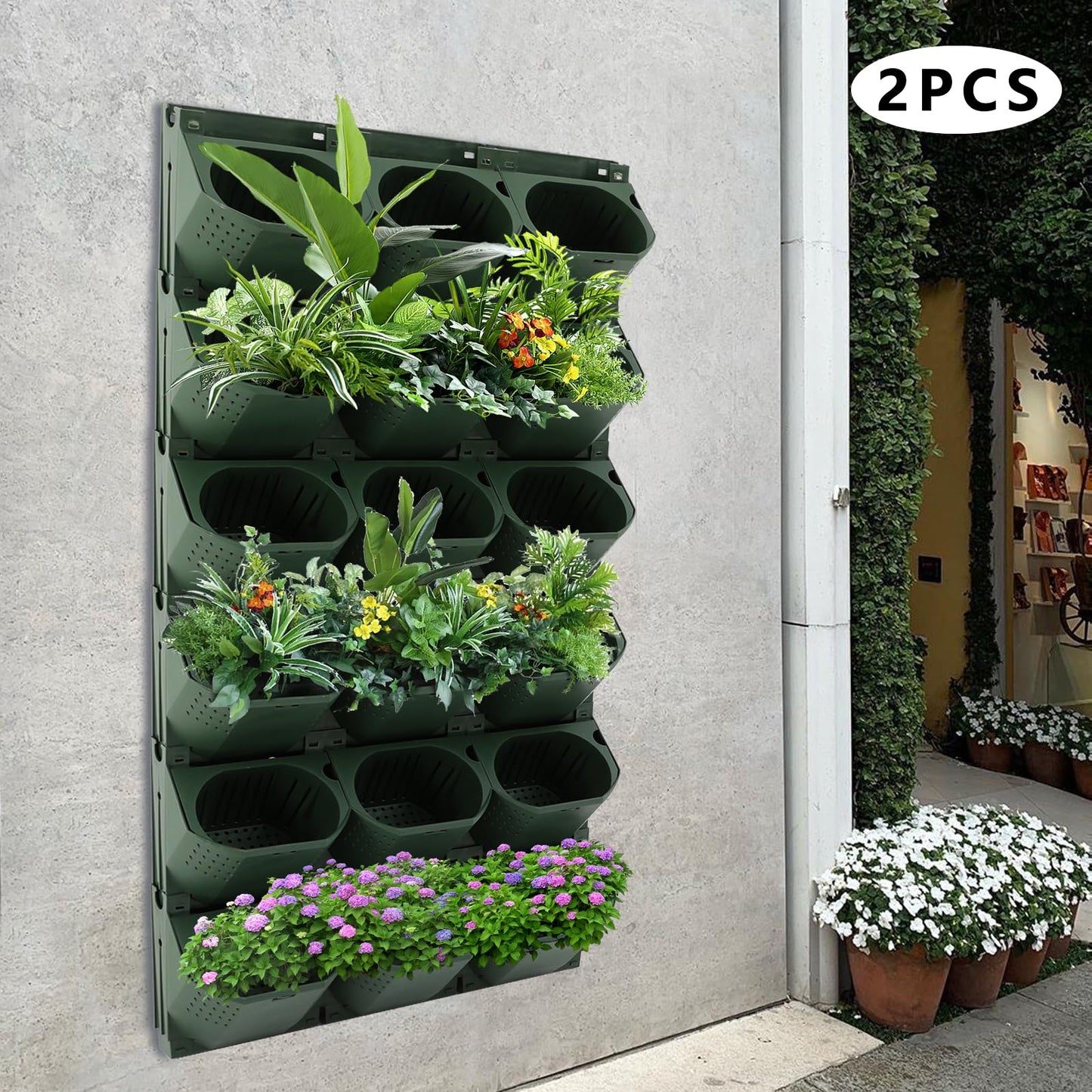 AGULIUM 36 Pots Wall Planter, Vertical Garden Planter, Stackable Wall Mounted Flower Pot Holder, Green Plant Wall for Flower Herbs Vegetables Grass Plants for Indoor Outdoor Garden Balcony Patio