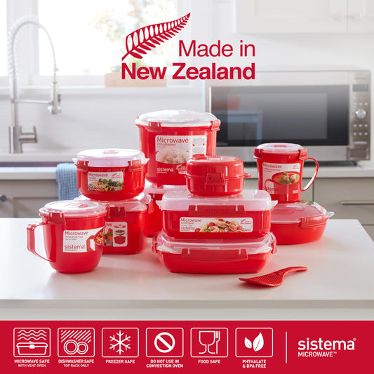 Sistema Microwave Containers | Soup Mug, Porridge Bowl & Noodle Bowl | Food Containers With Steam Release Vents | BPA-Free | Red | 3 Count