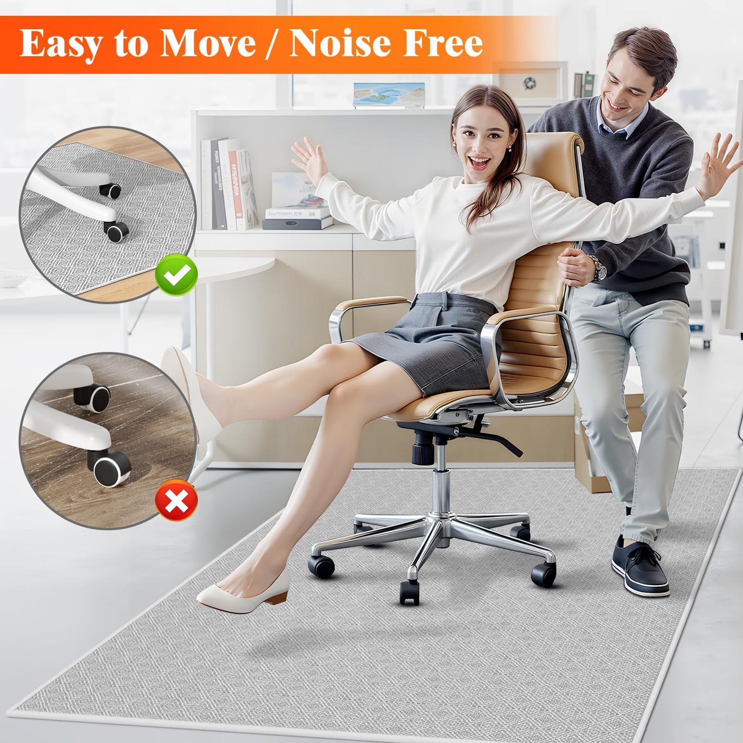 KMAT Office Chair Mat, 46x60in Heavy Duty Hardwood/Tile Floor Protector, Computer Desk Mat for Rolling Chairs, Work, Study, Office, White