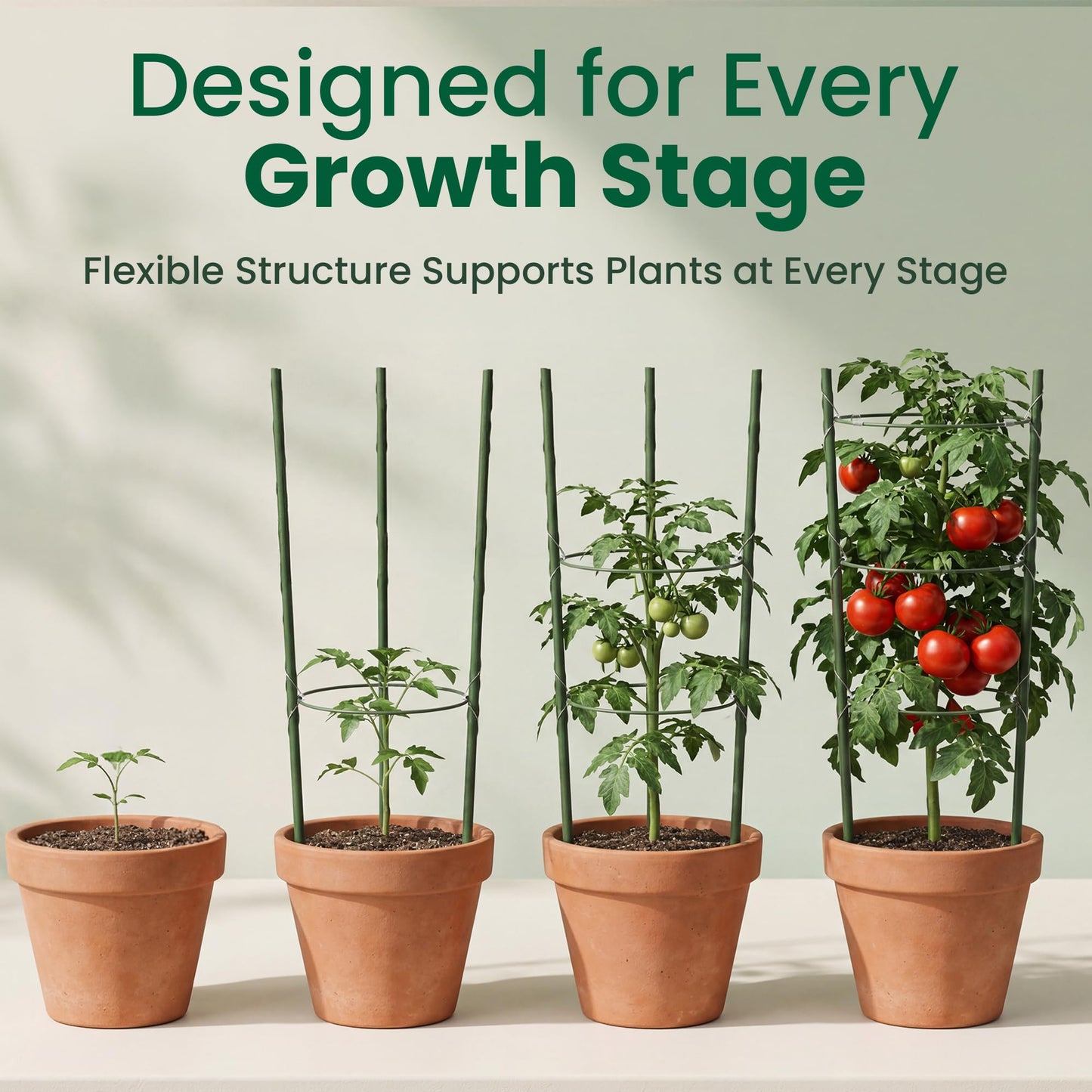 Oriva 4 Pack Round Tomato Cages for Garden, 43cm Adjustable Metal Tomato Cage with Anti Slip Locking Rings, Tomato Trellis and Plant Support for Raised Garden Beds, Pots and Climbing Vegetables