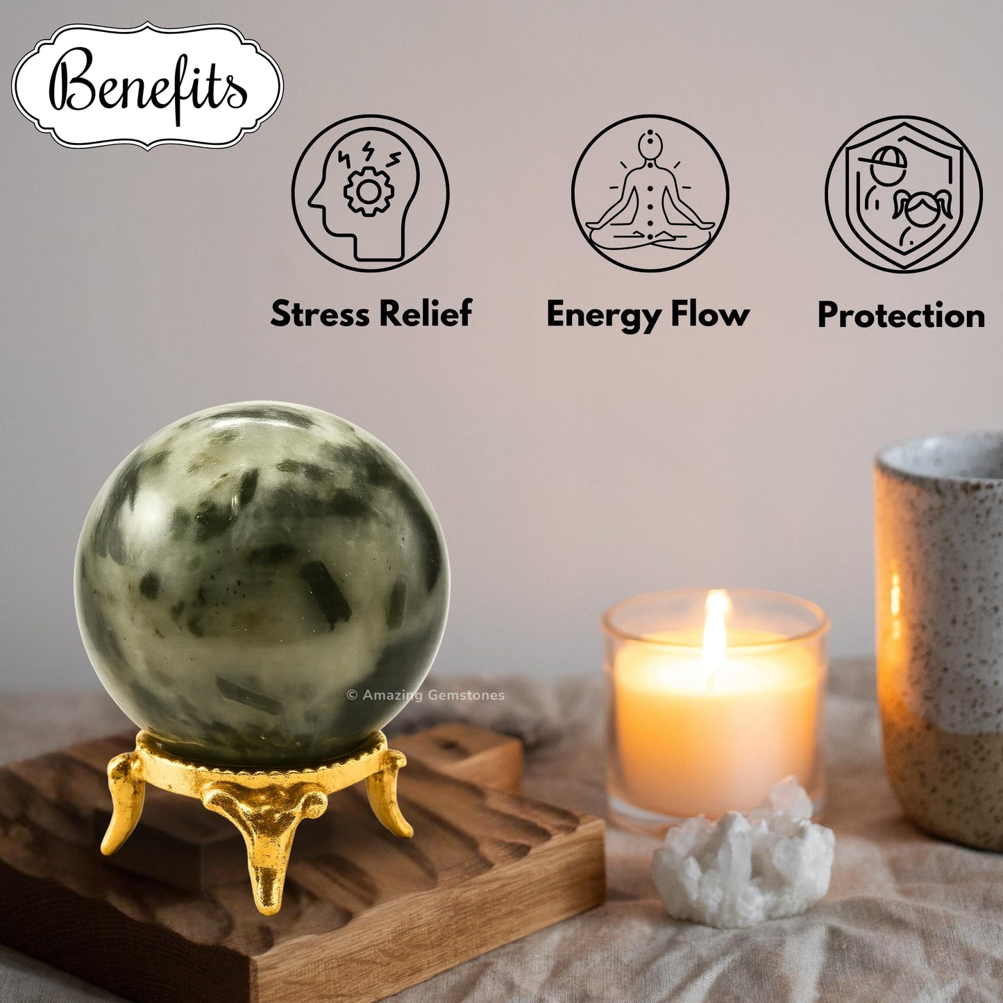 Amazing Gemstone Green Tourmaline in Quartz Crystal Ball with Stand - 2 Inches Crystal Sphere Meditation Balls for Witchcraft and Decorative Balls