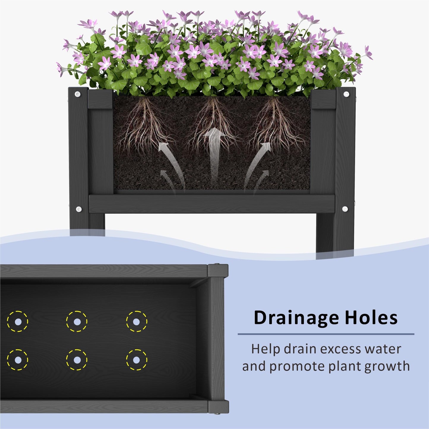 KETOYARK Raised Garden Bed with Drainage Hole Waterproof Small HDPE Elevated Planter Box with Legs Stable and Durable to Plant Herb Vegetable Flower,Patio,Balcony Outdoors/Indoors Black