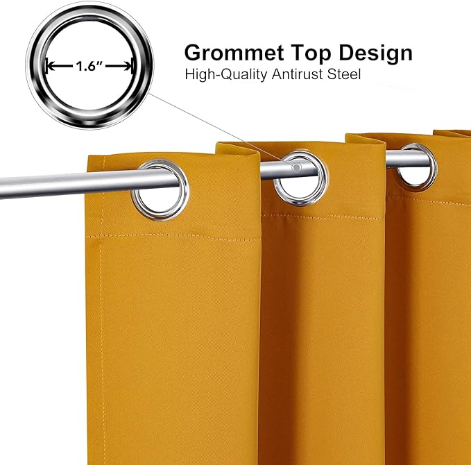 ChrisDowa Grommet Room Darkening Curtains for Bedroom and Living Room - 2 Panels Set Thermal Insulated Blackout Curtains (Mustard Yellow, 38W x 54L)