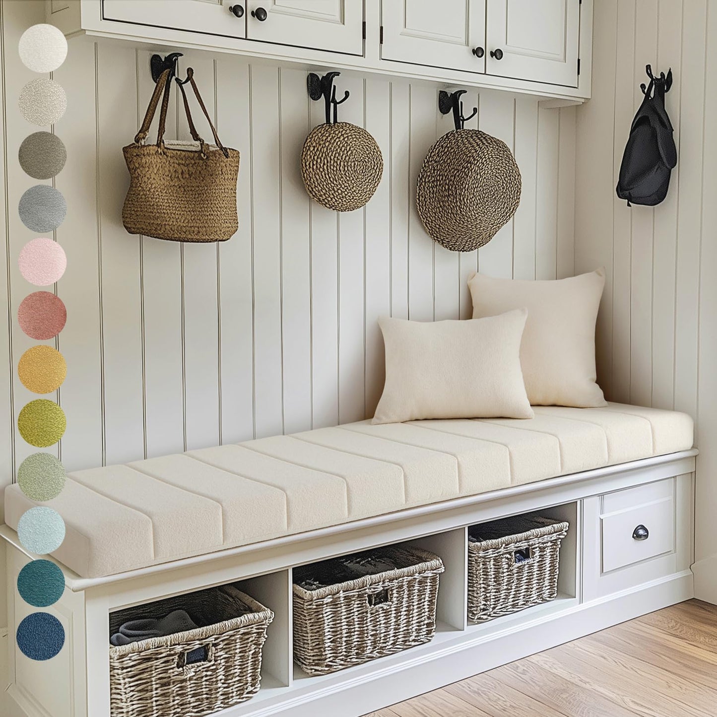 Custom Bay Window Sill Seat Cushion Plump Textured Line Customized Bench Seating Foam Cushions for Indoor Furniture, Mudroom, Reading Nook, Kitchen Dining Room, Anti-Cat, Splash-Proof, Non Slip Bottom