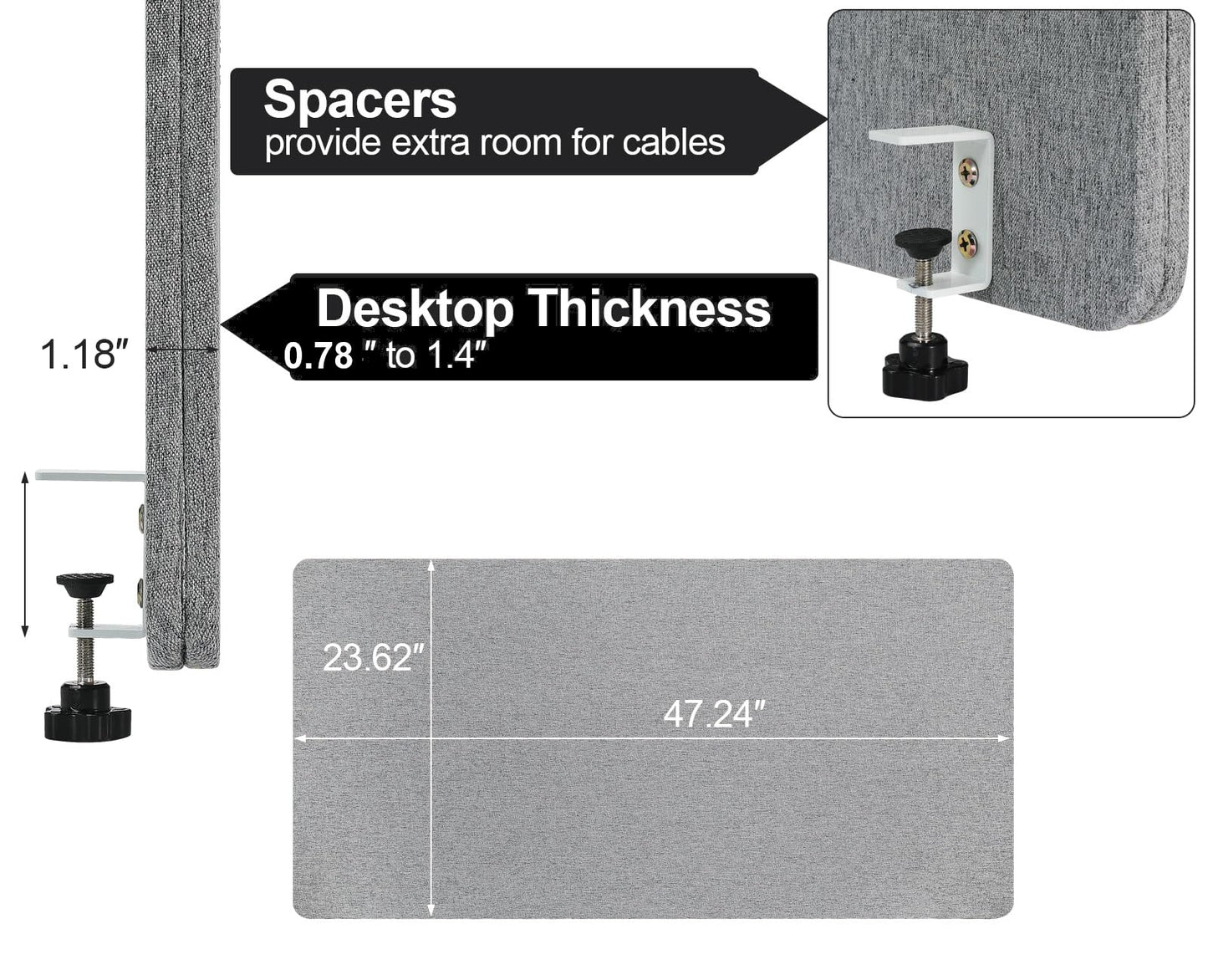 Desk Privacy Panel 24" x 48" Table Privacy Panel Acoustic Partition Noise Visual Isolate Table Divider Panel with Clamp for Student Study Reception Area Office Library(24" x 48")