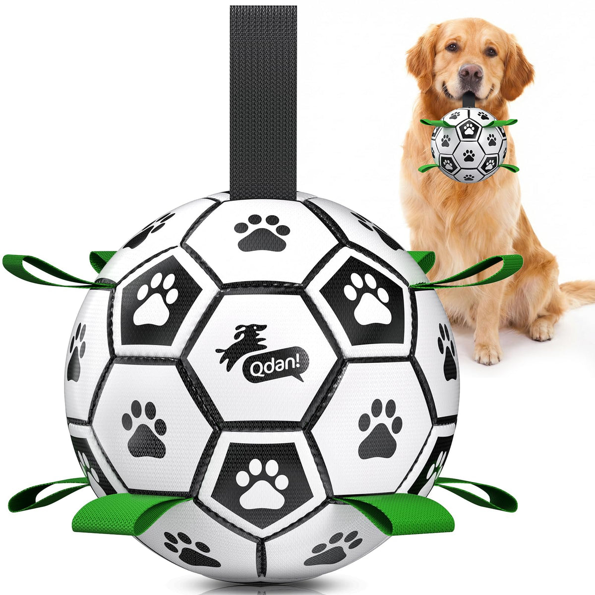 QDAN Dog Toys Balls with Bell Inside, Squeaky Dog Balls for Tug of War, Puppy Birthday Gifts, Dog Water Toys, Ball for Small Dogs(Black Green, 5 inch)