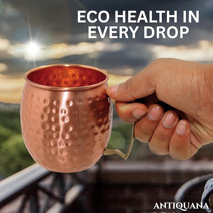 Moscow Mule Mugs - Set of 4-100% Pure Copper Mugs Large 16 oz - Premium Moscow Mule Cups Set of 4 - Solid Copper Cups Perfect Premium Gift (Brass Handle)