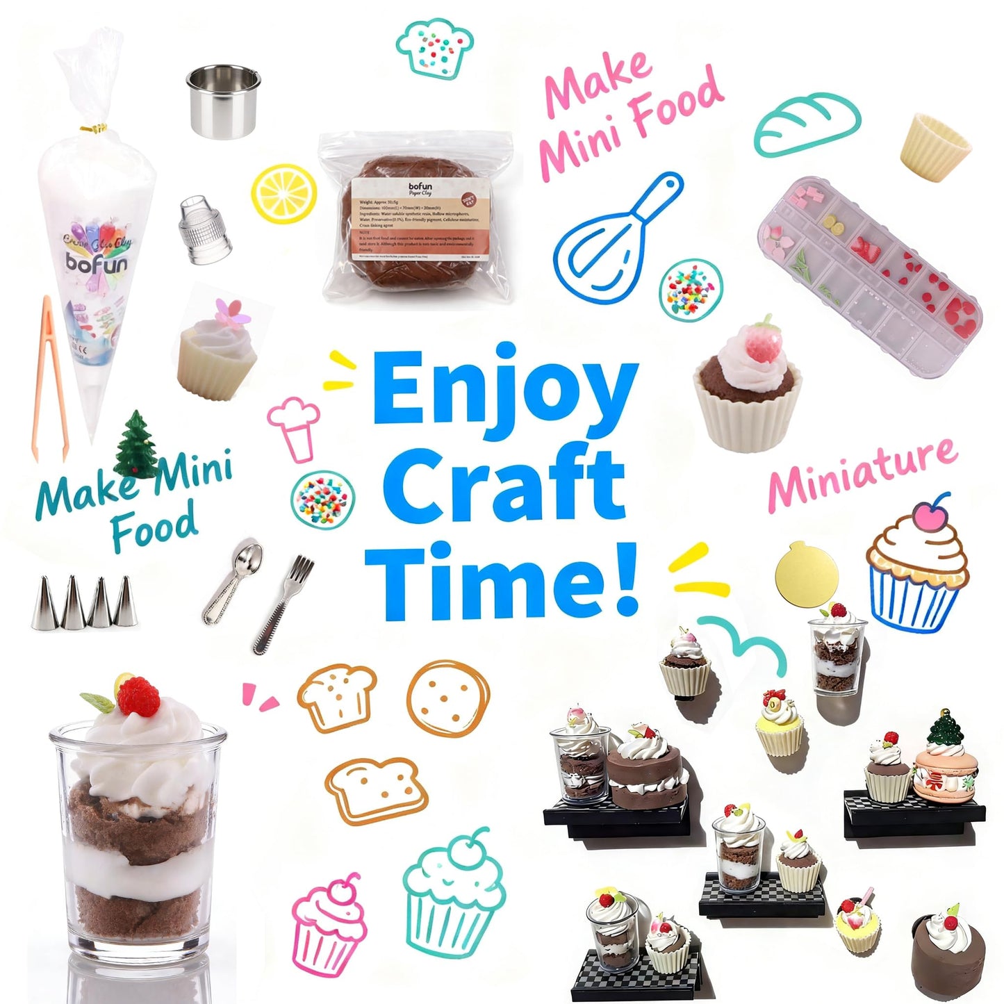 BoFUN DIY Miniature Dessert Fridge Magnet Craft Kit, 1:12 Scale Craft Set for Adults Teens, Handmade Supplies with Magnetic Backing, Home Decor Birthday Gift