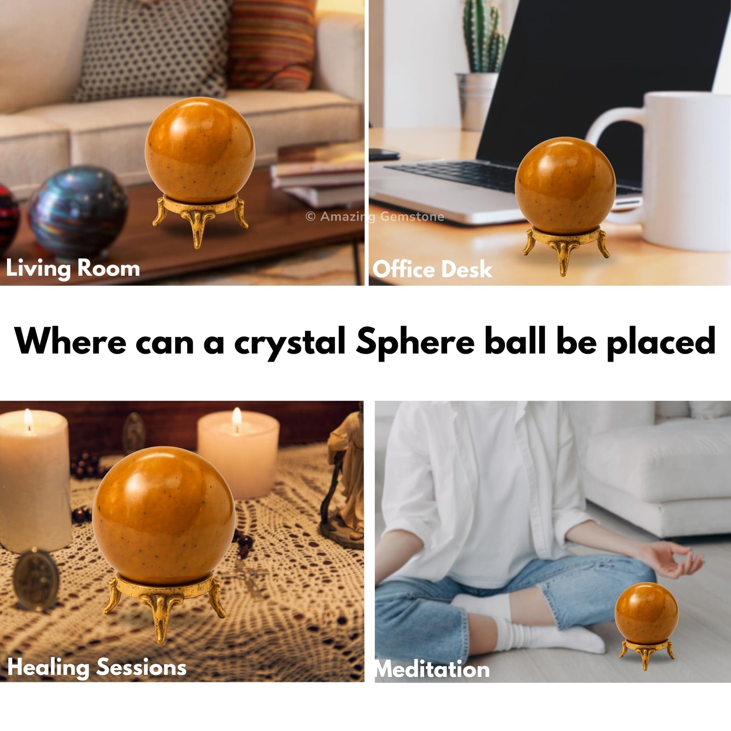 Amazing Gemstone Yellow Jasper Crystal Ball with Stand - 2 Inches Crystal Sphere Meditation Balls for Witchcraft and Decorative Balls