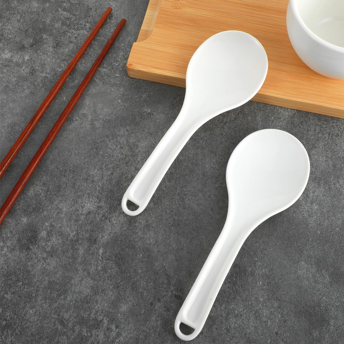 Mabor 2 PCS Rice Serving Spoon Plastic Non-Stick Rice Paddle White Cooker Spoon Spatula 7.68 Inch for Kitchen Restaurant Cooking Utensil