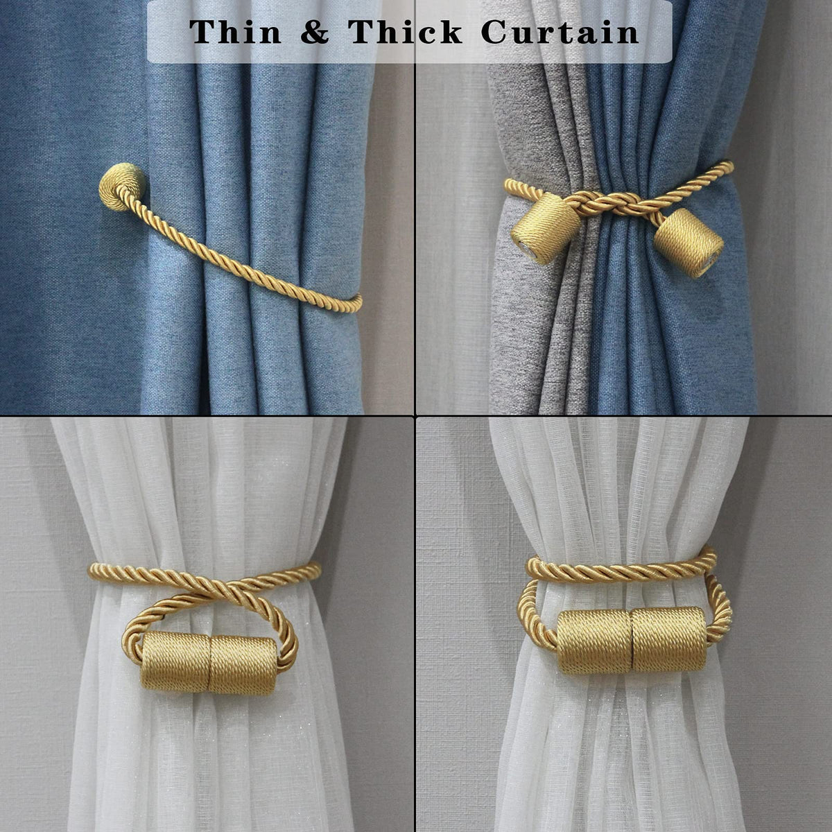 Magnetic Curtain Tiebacks Holdbacks Decorative Tie Backs for Windows Porlau (4 Count)