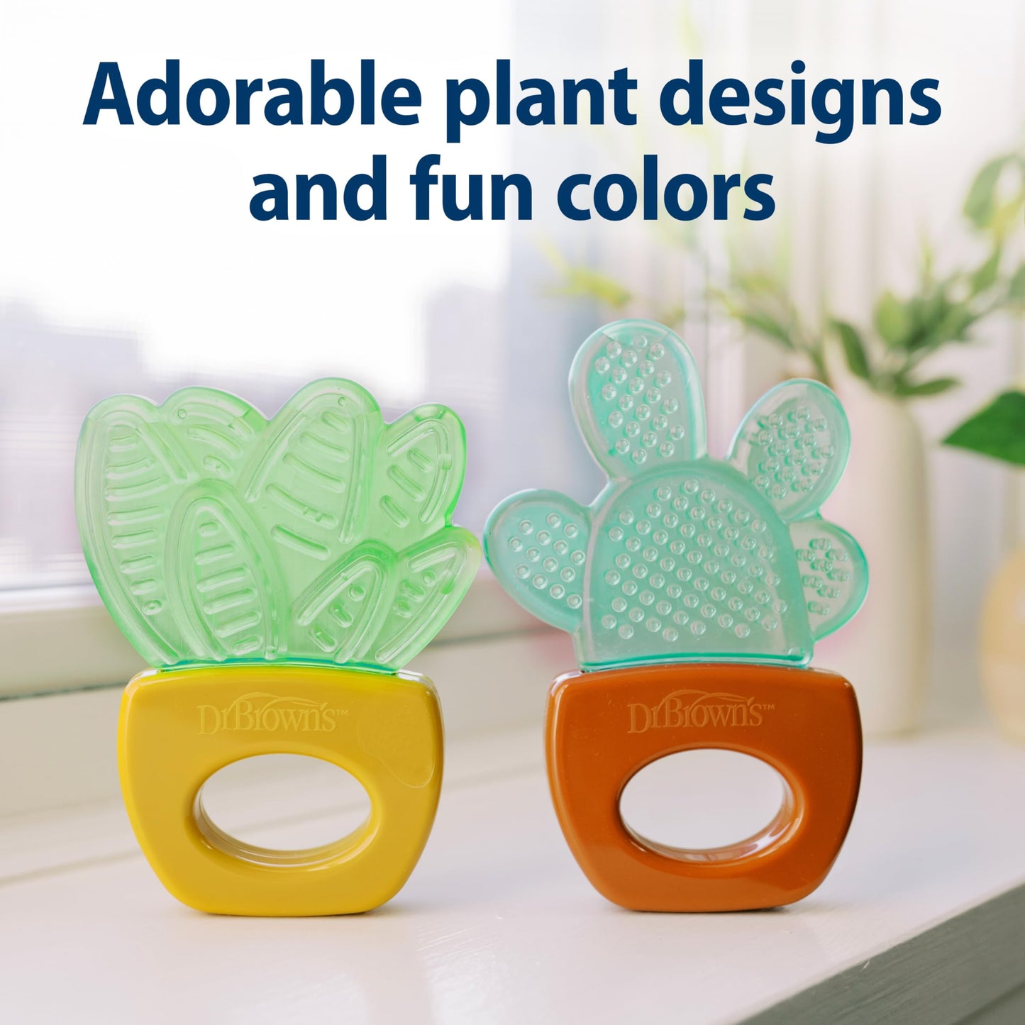 Dr. Brown's AquaCool Water-Filled Teether, Cooling Baby Teether Toy for Sore Gums, Green Cactus, BPA-Free, 3m+, 4-Pack