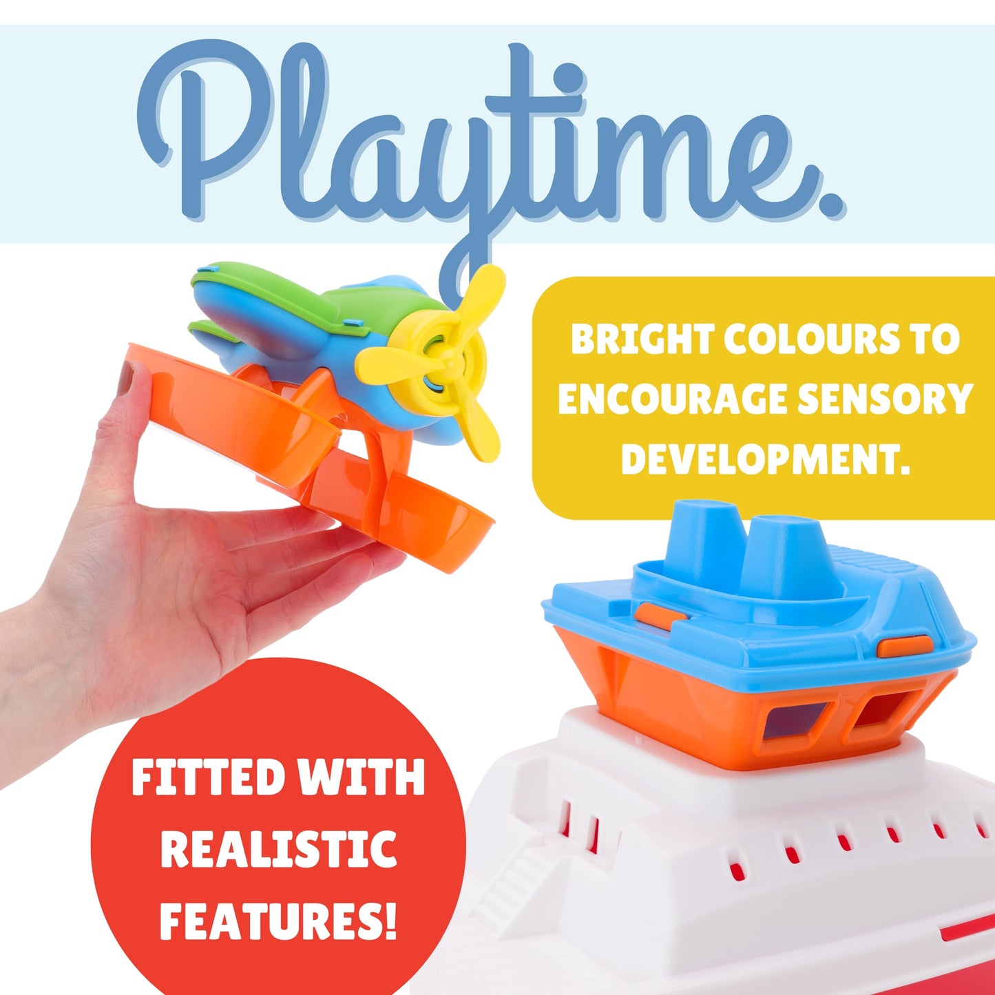Toyland® 17" Floating Tugboat with Seaplane - Durable Water, Pool and Bathtub Toy for Kids 24 Months Plus - Non-Toxic & Easy Clean Plastic Boat