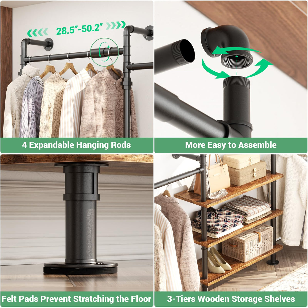 Expandable Industrial Pipe Clothing Rack