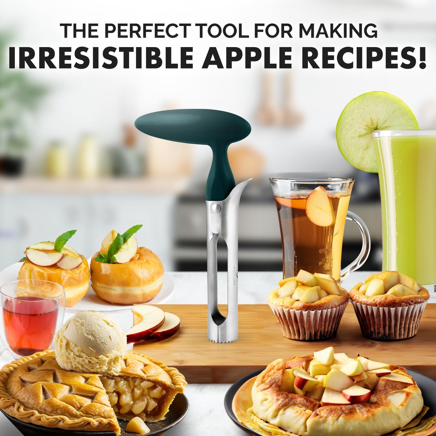 Zulay Kitchen Ultra Sharp Apple Corer Tool - Stainless Steel, Sharp & Serrated Blade Cores in Seconds - Easy to Use & Clean, Durable Apple Core Remover for Apples & Small Fruits - Dark Teal