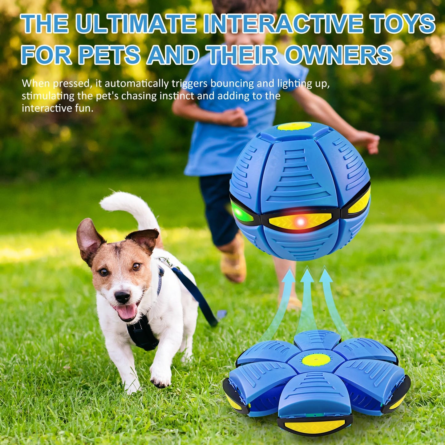 Kikkavo Magic Bouncing Ball 6-Light Dual Form – Pop up, Meta Ball Metaball Transforming Design – Flying Saucer Bouncy – Interactive Bouncing Balls for Parent-Child Interaction – Gift Pack – Blue