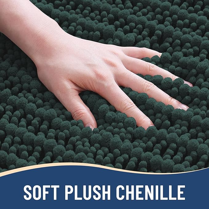Arotive Luxury Chenille Bathroom Rug Mat, Extra Soft Thick Absorbent Shaggy Bath Rugs, Non-Slip Machine Wash Dry, Plush Bath Mats for Bathroom, Shower and Tub, 50x30, Dark Green