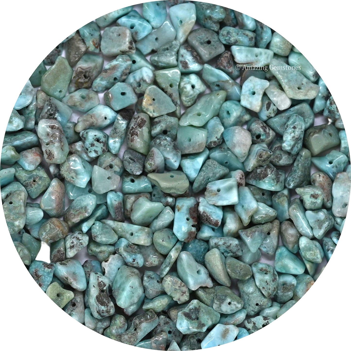 Larimar Pre Drilled Natural Crystals Crushed Chips Beads for Jewelry Making, DIY Handmade Healing Crystals (25 Inch Strand)