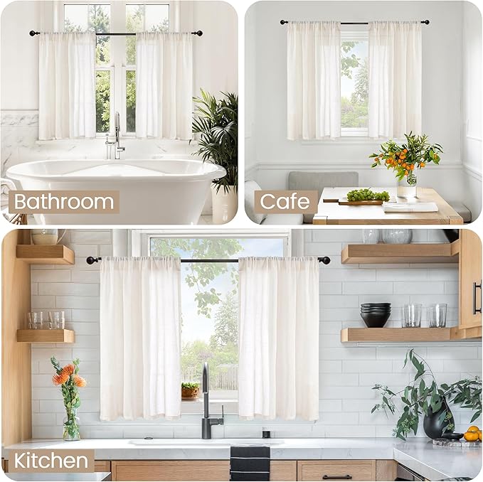 BGment Linen Curtains 36 Inch Length for Small Window Over Sink - Half Drapes Natural Semi Sheer with Rod Pocket for Kitchen Bathroom, 2 Panels Set, 30 X 36 Inch