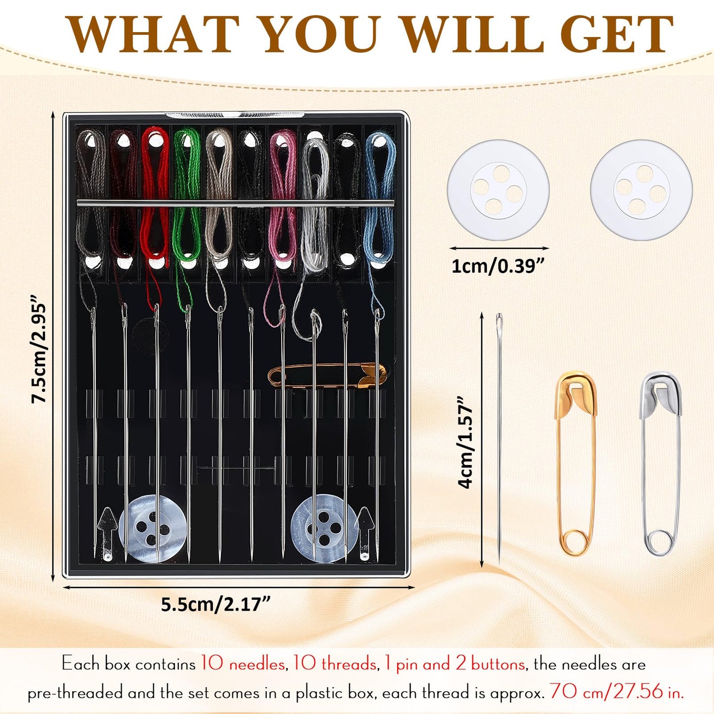 XunYee 36 Boxes Mini Sewing Kit Bulk Easy Pre Threaded Needle Kit Travel Sewing Threaded Needle Holder Small Home Travel Box with Pin Button, Assorted Colors