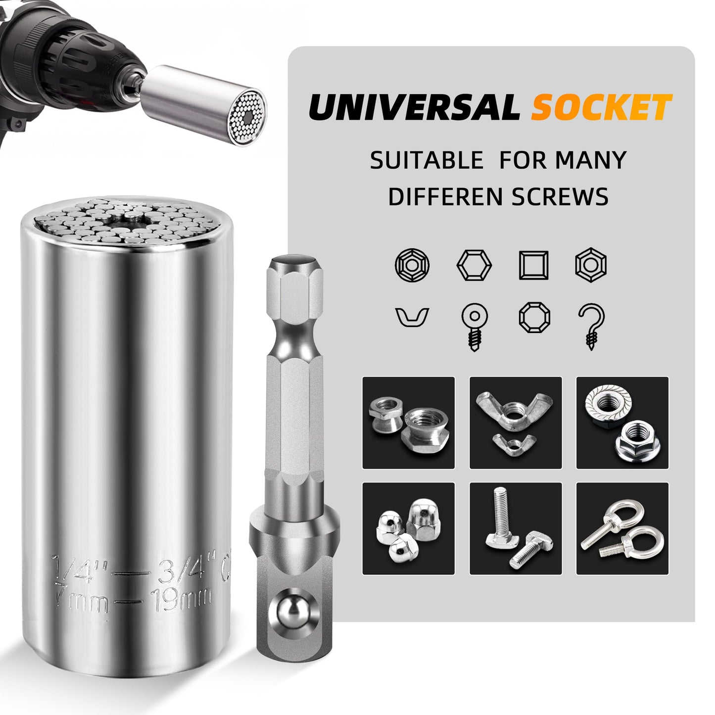 Fathers Day Dad Gifts from Daughter Son Wife Super Universal Socket Tools Gifts for Mens Grip Socket Set With Power Drill Adapter (7-9MM) Cool Tools Gadgets for Dad(2)