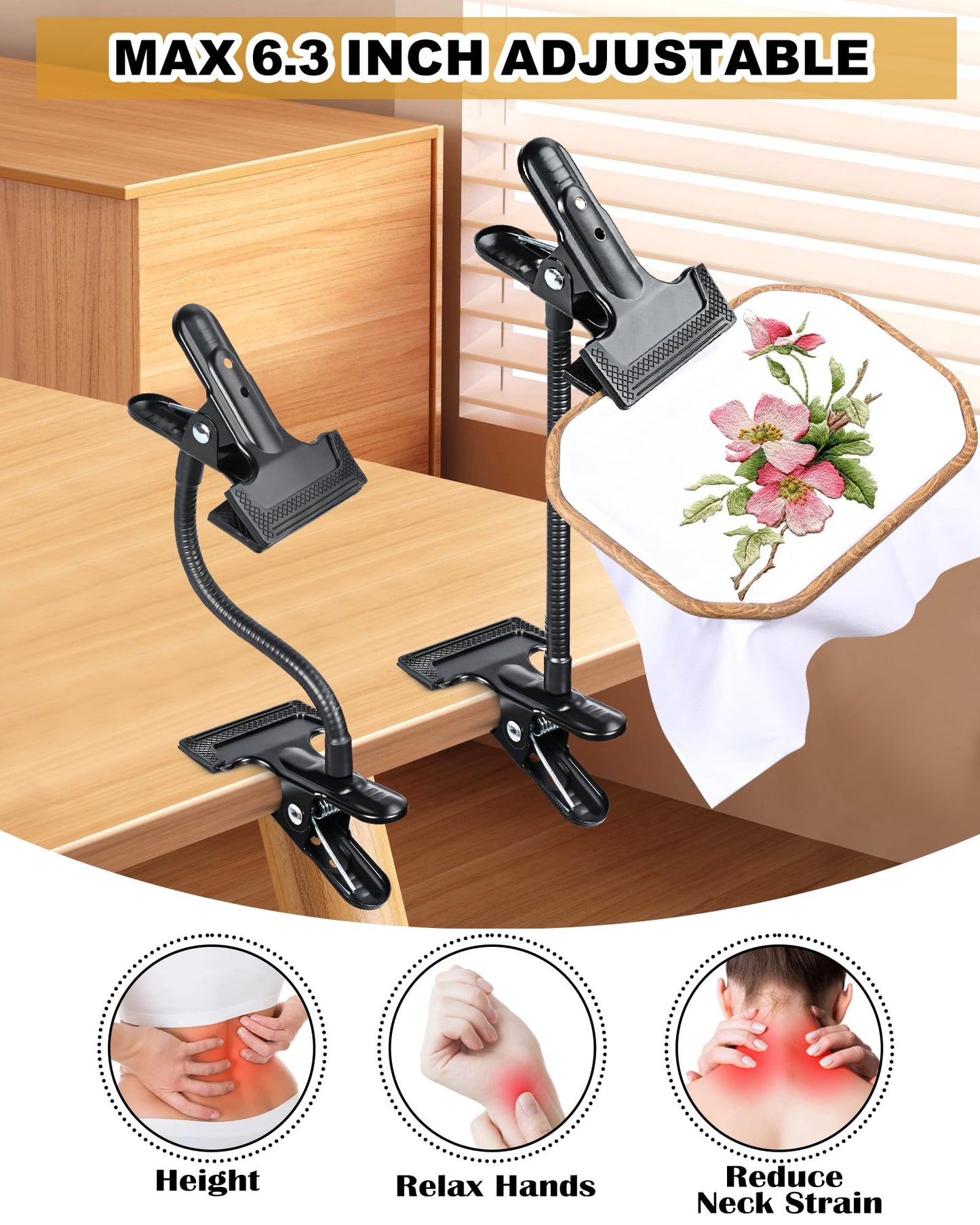 PLOZANO Adjustable Embroidery Hoop Stand Holder, Heavy Duty Portable 360°Cross Stitch Table Holder for DIY Embroidery Needlework Art Craft Sewing Handicrafts(10inch)