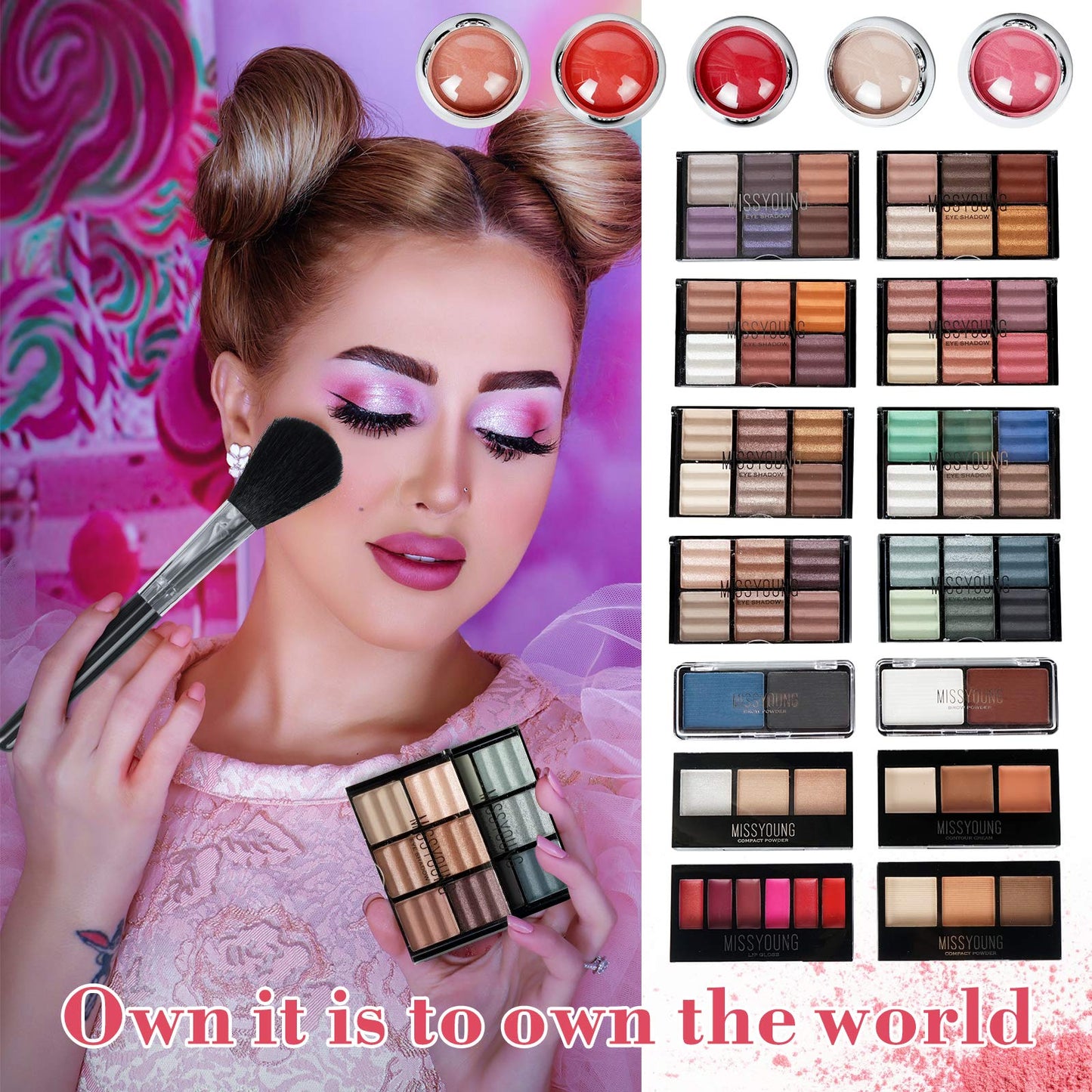 Pure Vie All-in-One Holiday Gift Makeup Set Cosmetic Essential Starter Bundle Include Eyeshadow Palette Lipstick Concealer Blush Mascara Eyeliner Face Powder Lipgloss Brush - Makeup Full Kit for Women