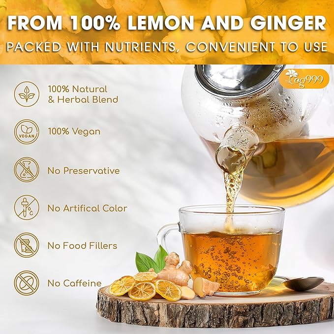 TOG999, Premium Lemon Ginger Tea Bags | 120 Tea Bags | Refreshing Herbal Blend with Bright Citrus & Warming Ginger | Naturally Caffeine-Free | 100% Plant-Based, Sustainably Sourced Herbal Tea