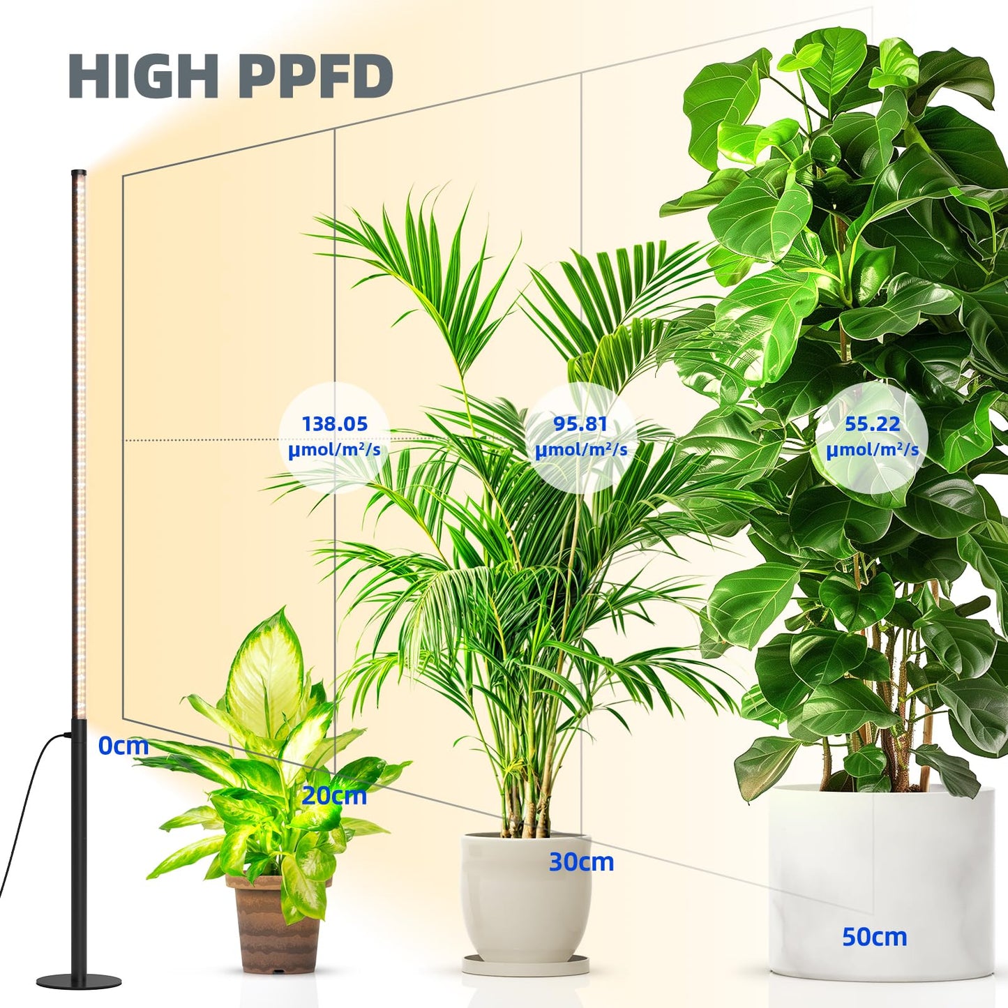Barrina T10 Pro Standing Grow Light with Timer, 42W, 169 LEDs, Full Spectrum Vertical Grow Light for Indoor, Wide Coverage, 4FT to 5.6FT Height with Foot Switch, Ideal for Flowering and Tall Plants