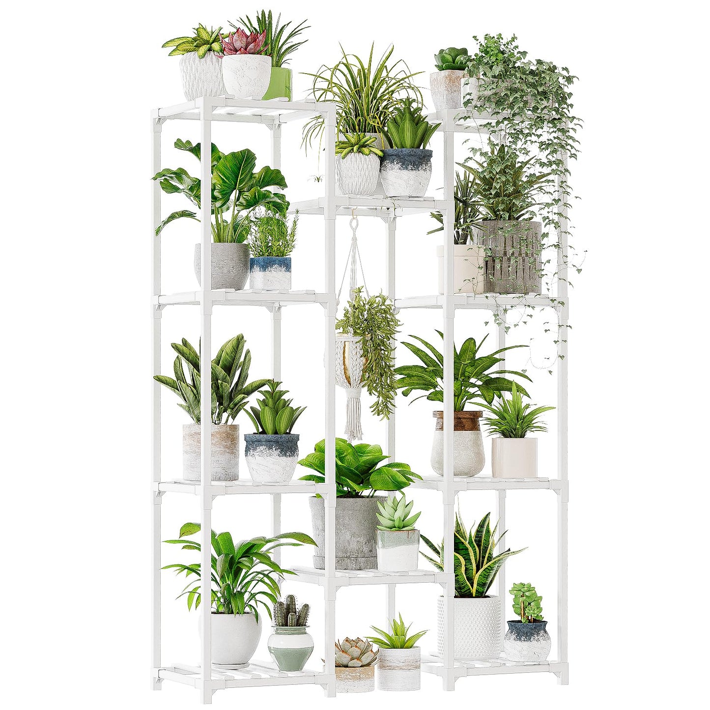 Bamworld White Plant Stand Indoor/Outdoor Ladder Plant Rack, 3 Tiers for 7 Pots, Living Room Boho Decor