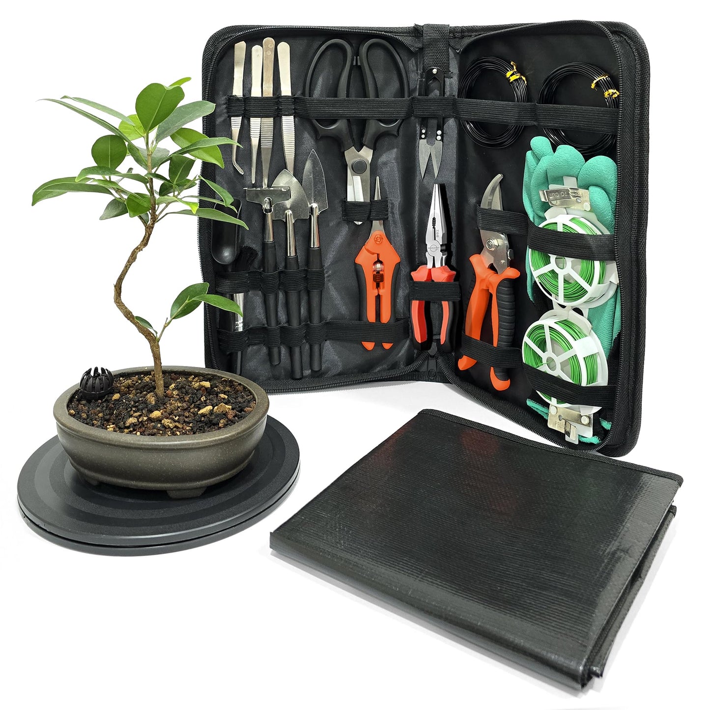 Bonsai Toolkit - Mini Garden Tools, Bonsai Wire Kit, Repotting Mat for Indoor Plants, Bonsai Tools, Succulent Tools, Bonsai Tree Kit Tools for Beginners, Bonsai Turntable, Transplanting Tool
