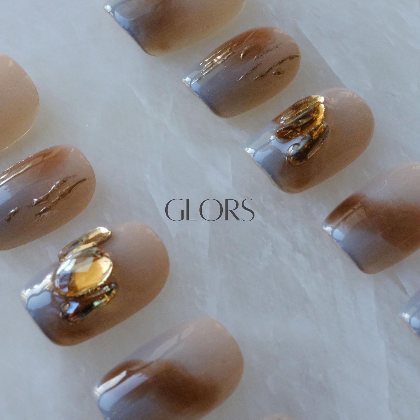 [GLORS] Purely Handmade Press On Nails | Mist Forest - Gradient High-end Elegant Wearable Fake False Nails | Salon Quality in Short Square 10 pieces(XS, SS)