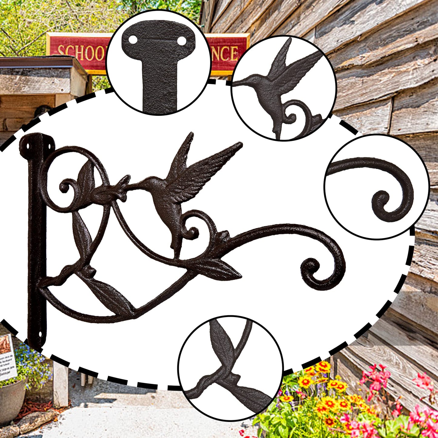 FLORWOD Planter Hooks for Wall, 10 Inch Heavy Duty Outdoor Plant Hangers, Decorative Iron Wall Hooks for Lanterns, Hummingbird Style, 1pc