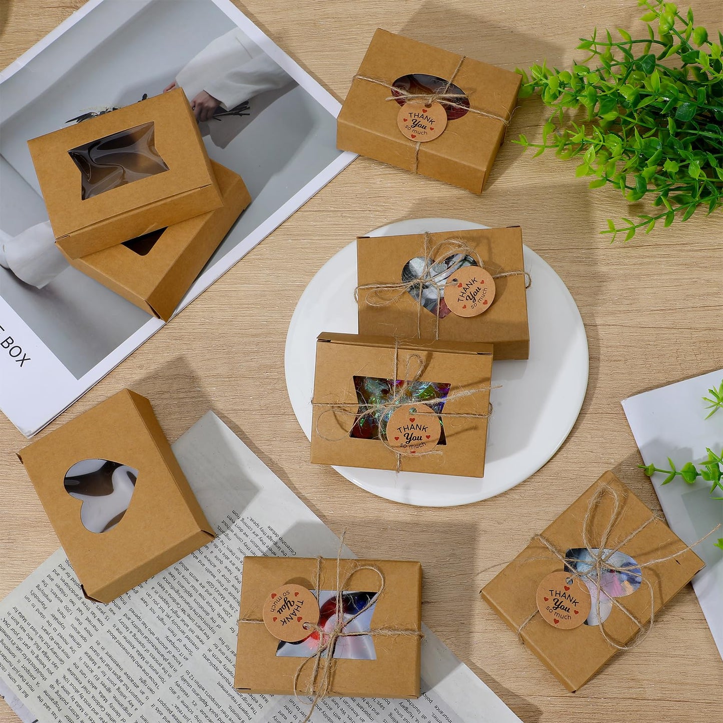 Douaowoc 100 Pcs Soap Boxes for Homemade Soap Boxes Packaging with Clear Windows Brown 3.9 x 2.8 x 1.2 Inch Empty, Making Supplies, Present Treat Gift Box for Bakery Party Favor