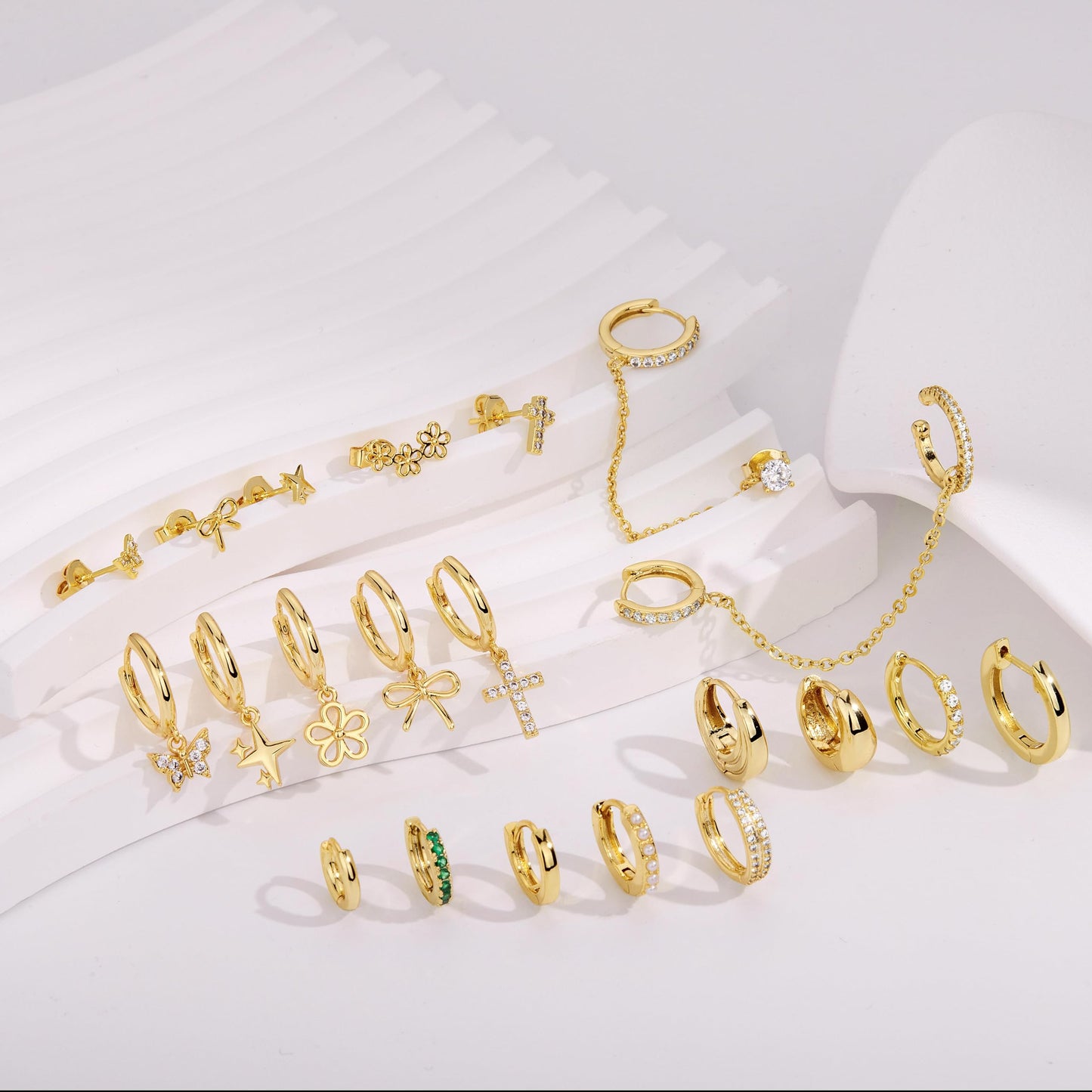 Gold Butterfly Earrings for Women, Huggie Small Stack Cartilage Stud Hoop Earring Sets for Multiple Double Piercing, Conch Helix Rook Tragus Daith Piercing Gold Clip On Jewelry Set Gifts