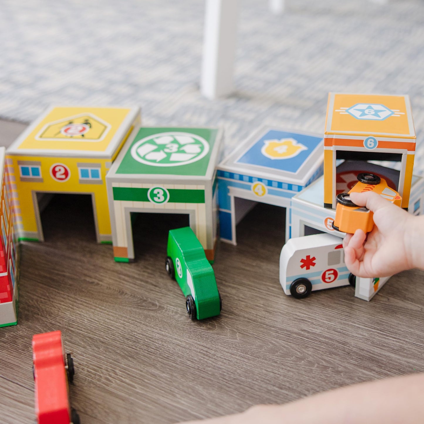 Melissa & Doug Nesting and Sorting Blocks - 6 Buildings, 6 Wooden Vehicles - FSC Certified
