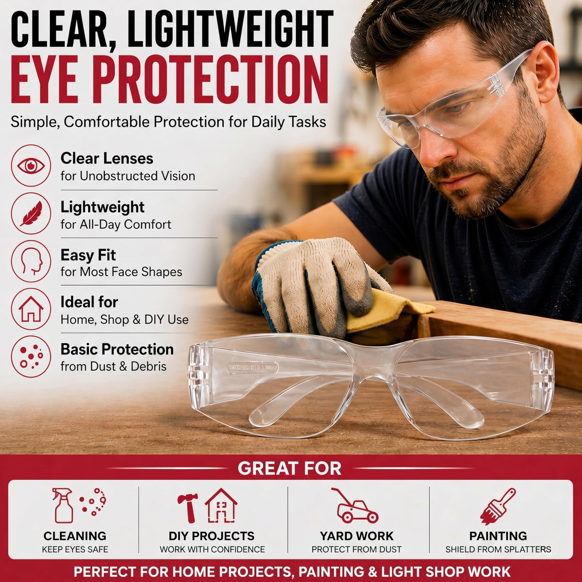 Clear Safety Glasses Bulk 6 Pack (6 Count)