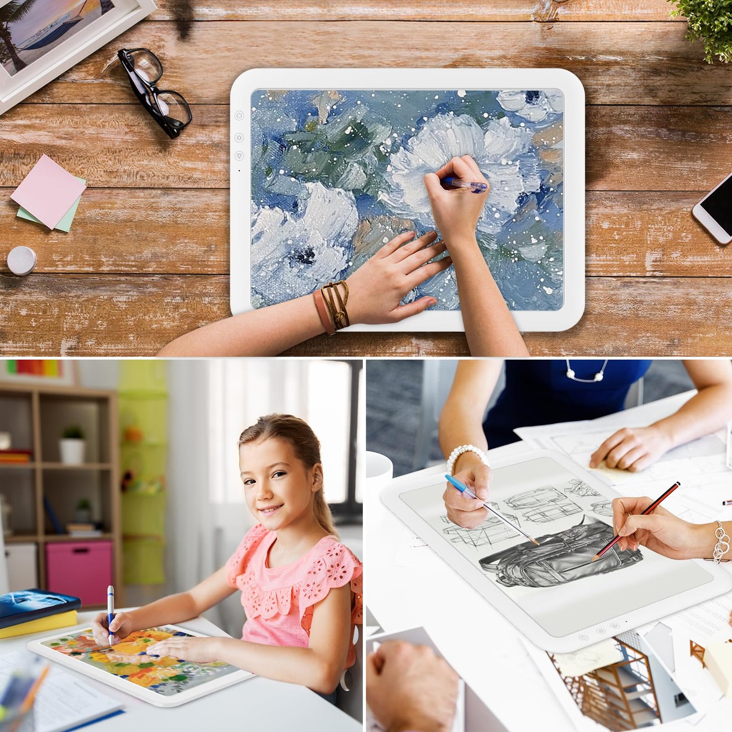 Rechargeable A4 LED Light Box for Tracing, elice Wireless Lightbox Drawing Light Table Light Pad Light Copy Board for Artists Sketching, Up to 8860 Lux Super Bright Lightpad for Cricut Weeding Vinyl