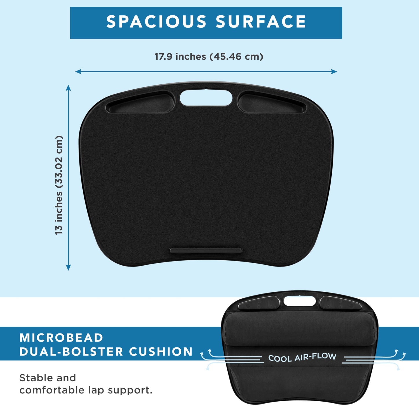 LAPGEAR MyDesk Lap Desk with Device Ledge and Phone Holder - Black - Fits up to 15.6 Inch Laptops - Style No. 44448