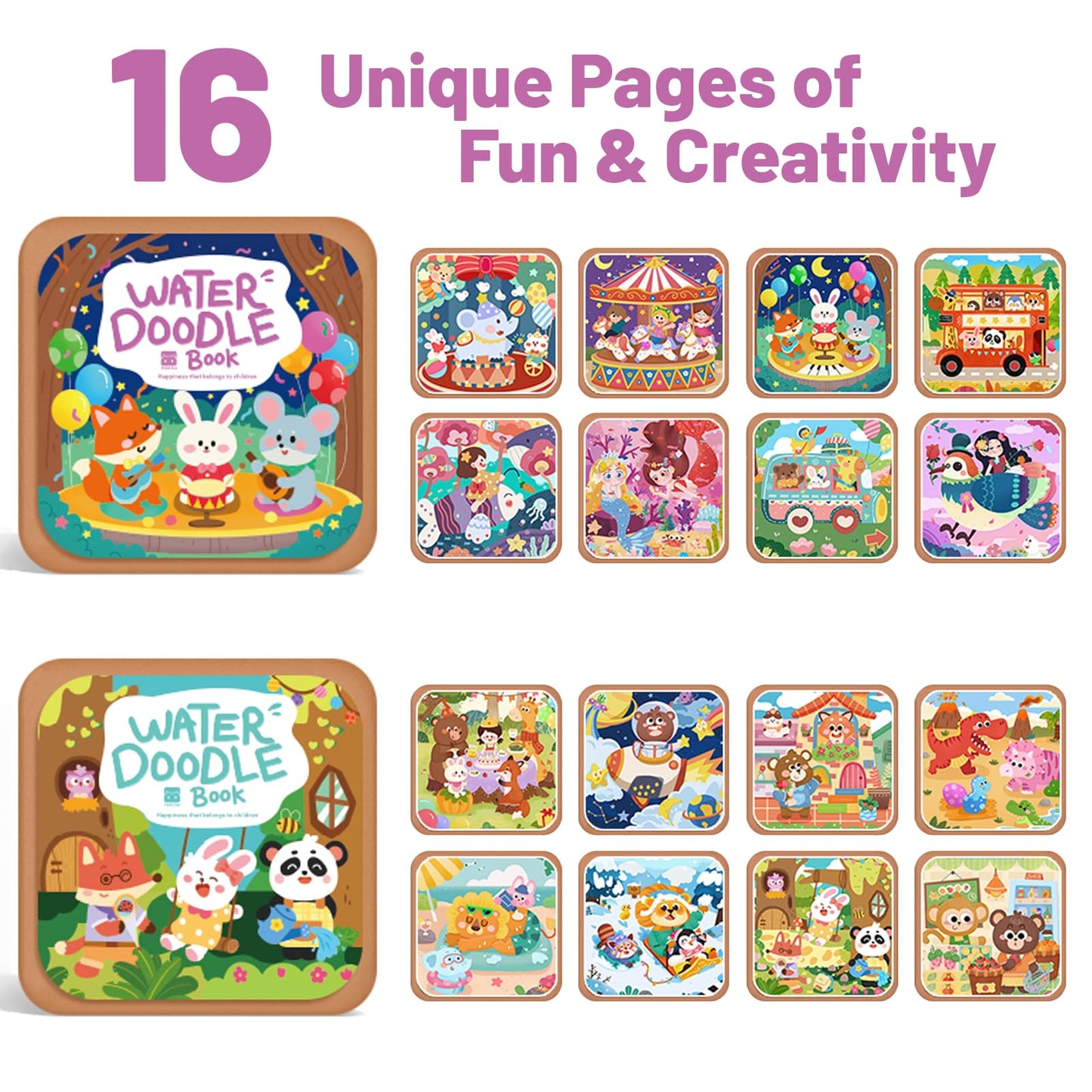 BlivEclat Water Coloring Book for Toddlers 1-3 - Mess Free Reusable Magic Reveal Montessori Painting Book with Water Pen - No Mess Paint with Water Activity for Kids Ages 2-4